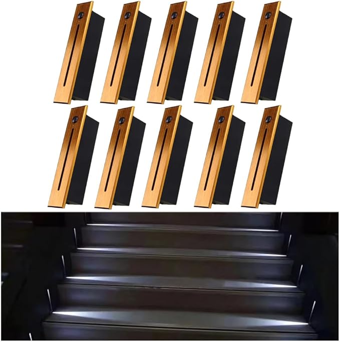 10Pcs Modern Stairway Lights LED Lights for Stair Railing Embedded LED Step Lighting 3W AC85-265V Not Waterproof, for Stair/Decks/Steps/Hallway/Movie Theater Corridor 6000K Brushed Gold
