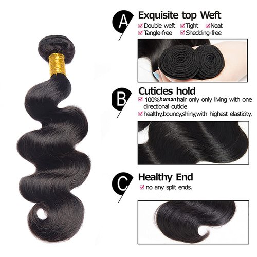 Human Hair Bundles Color 1B Body Wave Bundles 24 24 24 Inch Niegmeag Brazilian Virgin Soft and Skily Remy Hair Extensions Double Weft Hair Weave 300g
