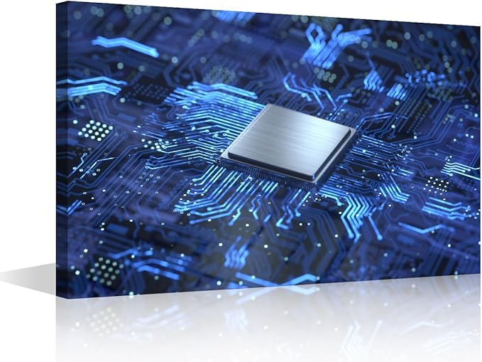 Framed Wall Art Technology Digital Art Wall CPU Concept Pictures for Living Room AI Canvas Paintings House Decoration Bedroom Wall Decor Modern Artwork for Office Ready to Hang - 36x24in