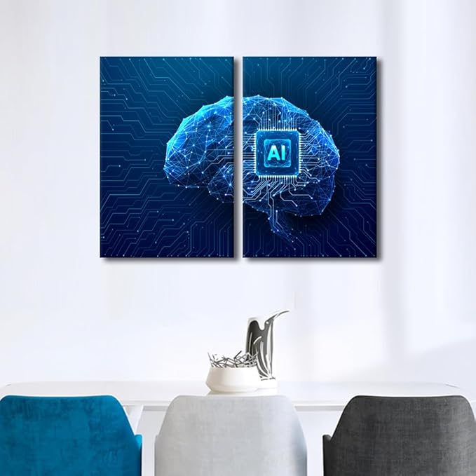 3 Pieces Framed Chip Integral Canvas Prints Wall Art for Home Decor Technology Brain Pictures Print On Canvas for Office Posters Living Room Decoration Ready to Hang,24" Wx16 H