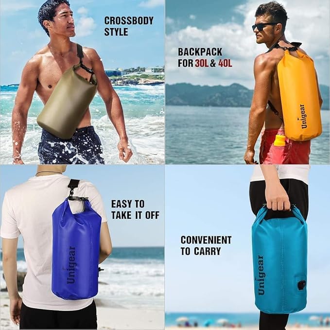 Unigear Dry Bag Waterproof, 2L/5L/10L/20L/30L/40L Floating and Lightweight Bags for Kayaking, Boating, Fishing, Swimming and Camping with Waterproof Phone Case