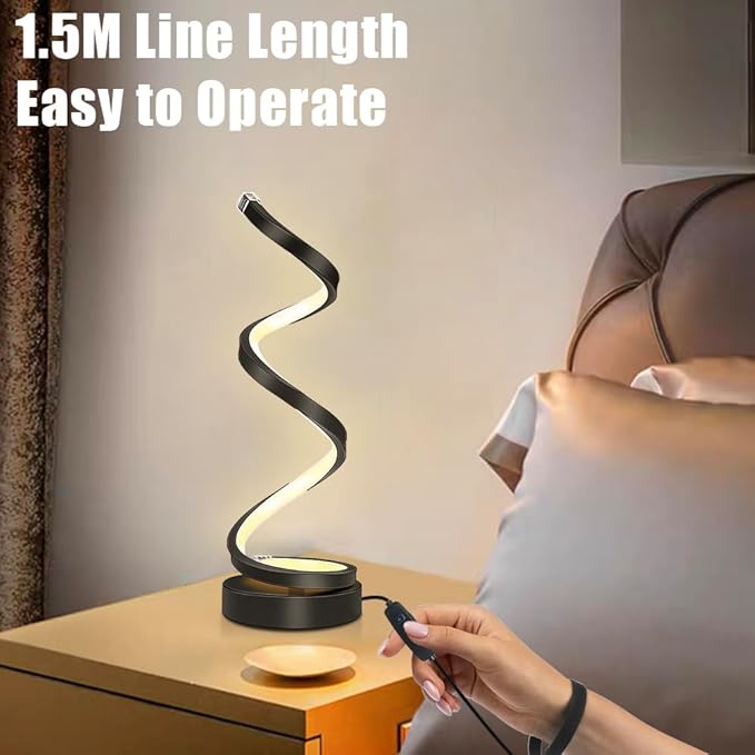 Table Lamp Set of 2 for Bedroom Living Room,Dimmable Black Lamps Set of 2 Button Control,Warm Lamp Desk Light Lamps,Spiral Small Decorative Lamp for Home Office,Modern Night Stand Light Set 2