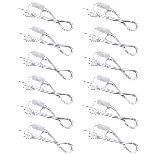 Conderyang 12 Packs Lamp Cord Set with Molded End Plug and Switch Pure Copper Extension Lamp Power Cord Replacement Rewire Kit Stripped Ends Ready for Wiring & DIY Repairing 6 Feet/1.8m White