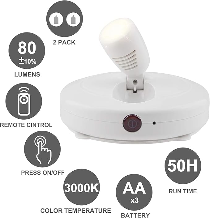 HONWELL Wireless LED Spotlights 2 Pack Accent Light Puck Lights with 2 Remote, Indoor Closet Lights with Rotatable Head,Stick on Artwork Lighting, Picture Light for Paintings