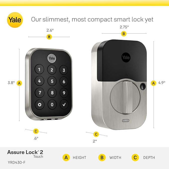Yale Assure Lock 2 Touch Deadbolt, Satin Nickel Key-Free Fingerprint Smart Door Lock with Wi-Fi Touchscreen Keypad and Fingerprint Scanner for Keyless Entry and Remote Access, YRD430-F-WF1-619