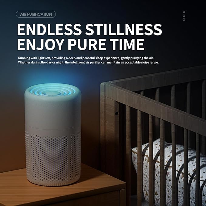HomeBeyond HEPA Air Purifier for Bedroom with Aromatherapy Sink, 3-in-1 Filter for Pet Hair, Dust, Smoke, Portable Desk Filter for Small Room Up to 215 Ft², 360° intake Air & USB Cable, White