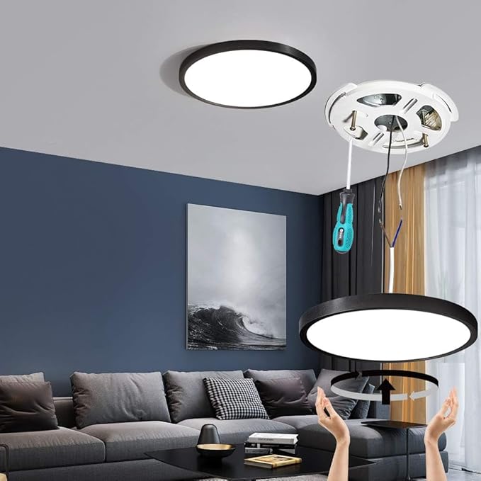 TALOYA LED Ceiling Light Office Black,5 Color Temperatures,15.8 Inch Thin Flat Modern Flush Mount LED Light Fixture for Living Room,24w Round