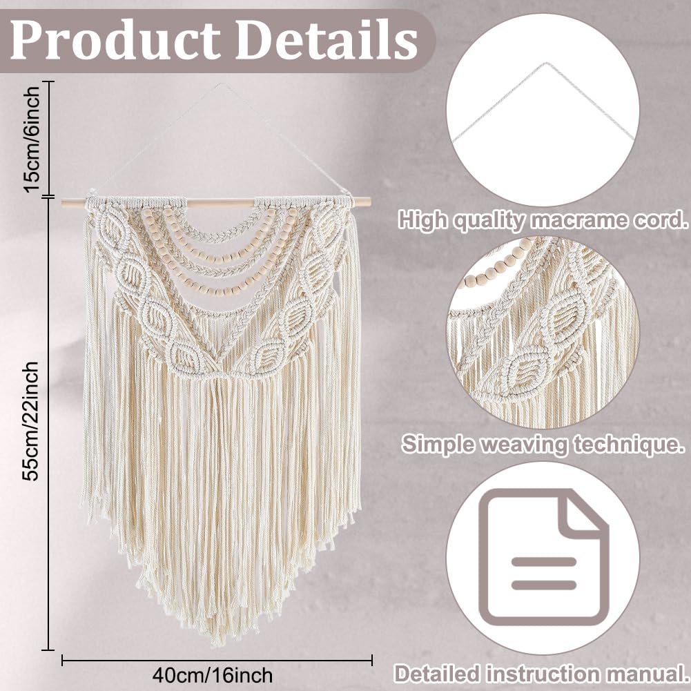 FREEBLOSS Boho Macrame Wall Hanging Kit Woven Tassel Tapestry DIY Cotton Rope Decoration Macrame Kit with Instructions for Adults Beginners, 40cm/15.7" Wide"