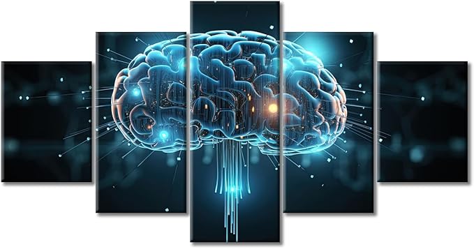 Smart Brain Wall Art for Bedroom Artificial Intelligence Technology Wall Decor Brain Framed Canvas Art Pictures House Deocr for Living Room Office Wall Art Framed Ready to Hang (60"Wx32"H)