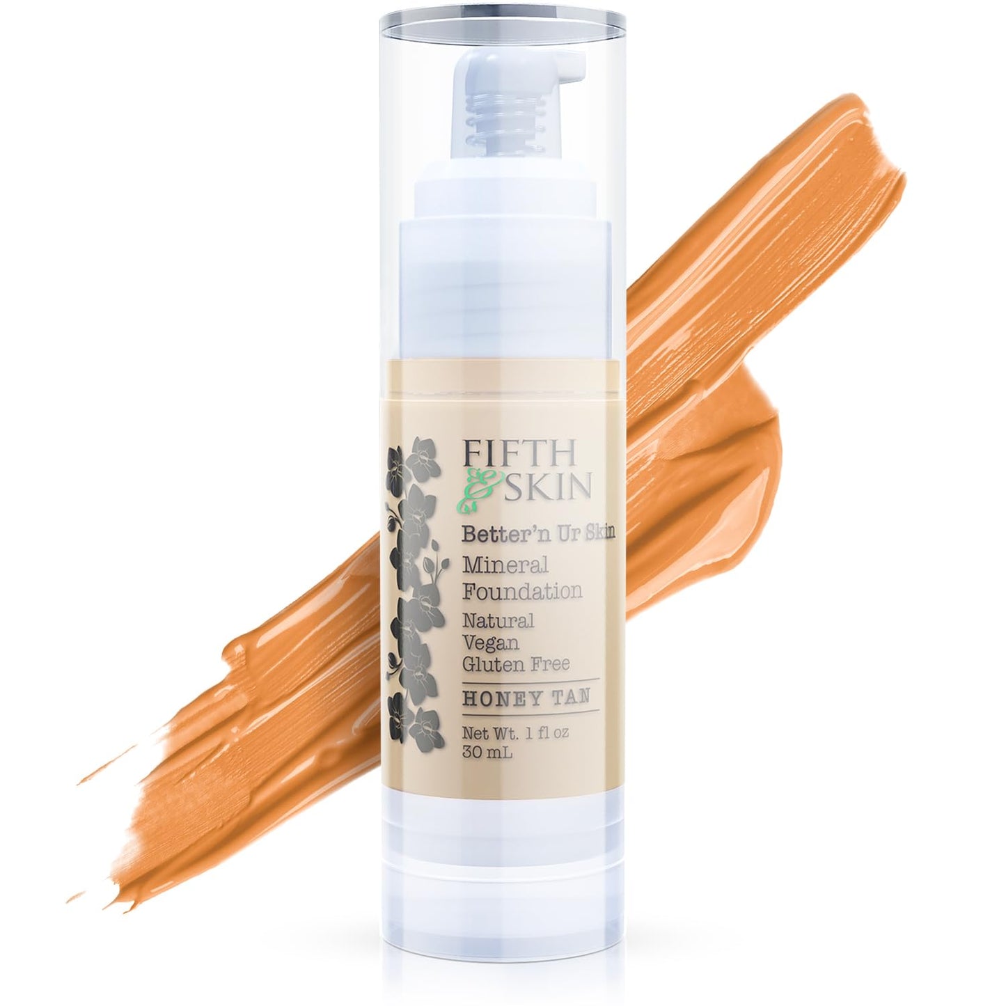 Fifth & Skin: Betterân Ur Skin Liquid Foundation (HONEY TAN) - Natural, Organic, Vegan, Cruelty-Free - Gluten-Free Beauty with Buildable Coverage and Palm-Free Luxury - 1 oz