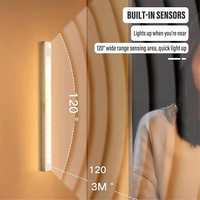 4/8Pack Punch-Free Smart Sensor Magnetic Rechargeable Led Lights,Under Cabinet Lights,Home Motion Sensor Light Indoor (4PCS Warm Light,10cm/3.9in)