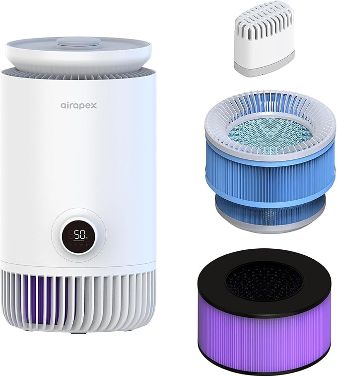 2 in 1 Air Purifier and Evaporative Humidifier Combo for Bedroom, H13 True HEPA Filter, Cool Mist-Free Air Humidifiers Pets Dust Smoke Pollen T3pro, White