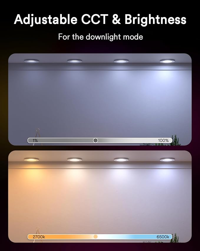 Grace Smart Recessed Lighting 6 Inch, RGBCW LED Can Lights with Night Light, Retrofit Downlight Works with Alexa/Google, 2700K-6500K Dimmable Color Changing Ceiling Light for Bedroom Living Room,1Pack