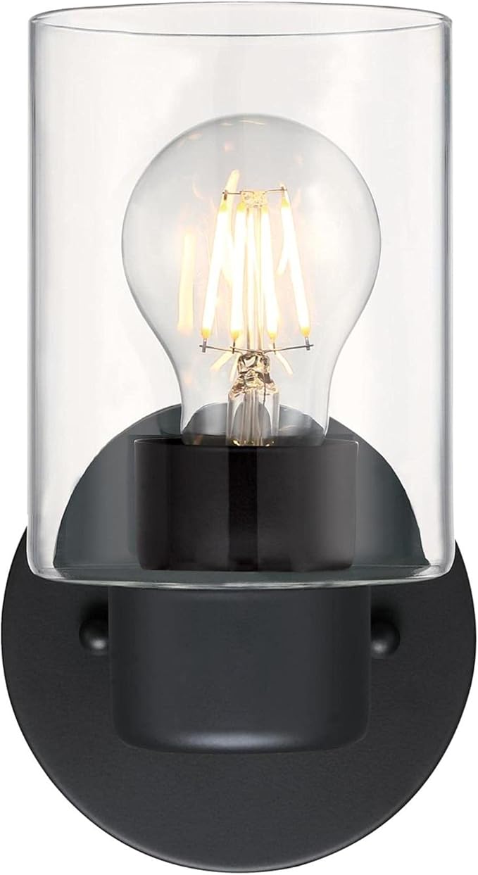 Westinghouse 6115500 Sylvestre Transitional One-Light Indoor Wall Light Fixture, Matte Black Finish, Clear Glass