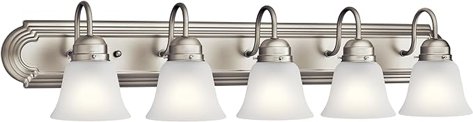 Kichler 36" 5-Light Vanity Bath Light in Brushed Nickel, Modern Bathroom Light with Clear Satin Etched Glass, (36" W x 8" H), 5339NIS