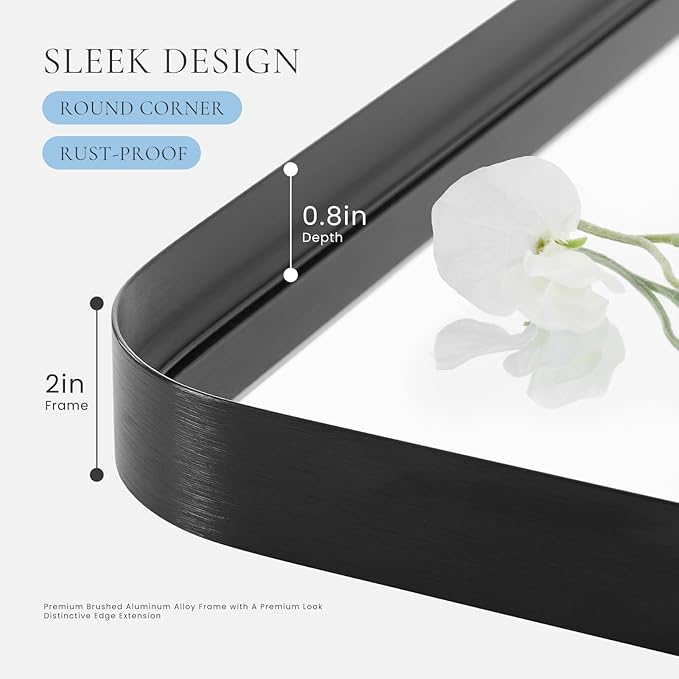 Sweetcrispy 30x40 Inch Black Bathroom Mirrors for Wall, Bathroom Mirrors for Over Sink, Rectangle Wall Decor for Entryway, Bedroom, Vanity