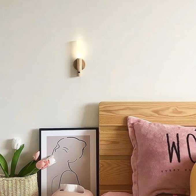 Battery Operated Wall Sconce Cordless LED Wall Light with Motion Detection Indoor USB Rechargeable Night Light Wood Stick Magnet Wall Lighting Fixtures with Switch Small Portable Cabinet Lights