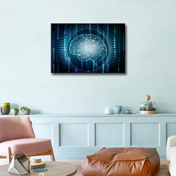 TUMOVO AI Brain Pictures for Living Room Artificial Intelligence Concept Wall Art Prints on Canvas Networking Painting Modern Artwork for Bedroom Office Bathroom Decor Ready to Hang, 24x16in