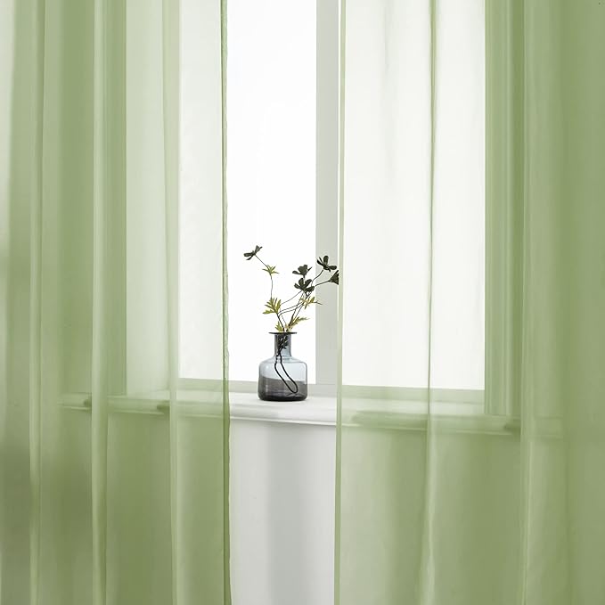 DUALIFE Sage Green Sheer Curtains 63 Inch Length for Kitchen 2 Panels Set with Grommet Window Treatments for Living Room Bathroom Dining Room St Patric Day Decor 52X63 Inches Long(Light Green)
