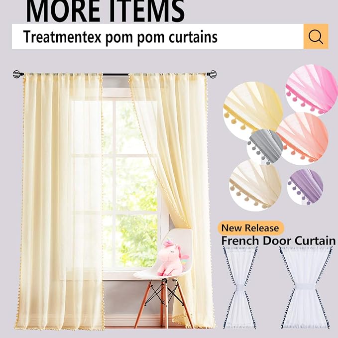 Treatmentex Grey Linen Textured Sheer Curtains Drapes for Bedroom Living Room Office Window Curtain Set 2 Pack Extral Long 108 inches Length Rod Pocket