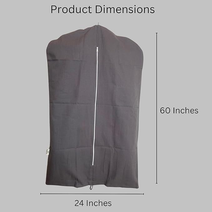 Garment Bag for Hanging Clothes – Organic Cotton Suit & Coat Cover with Zipper | Breathable Closet Organizer for Travel & Storage (X-Large (24"x60"), Gray)