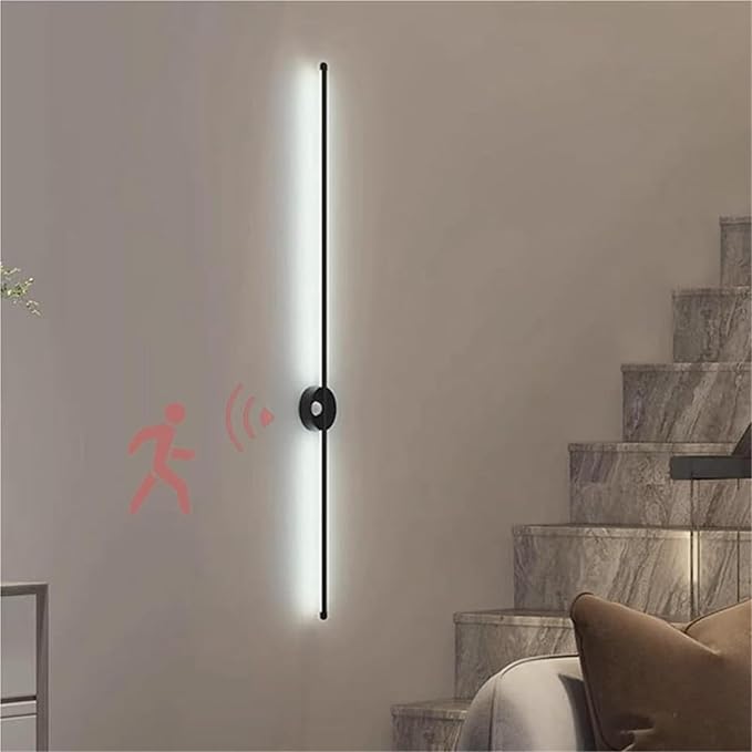 LED Long Strip Wall Lights with Motion Sensor Wall Lamp 3000K/4000K/6000K Wall Modern Simple Aluminum Mounted Indoor Bedside Decoration Light Living Room(Black White Light,100cm)