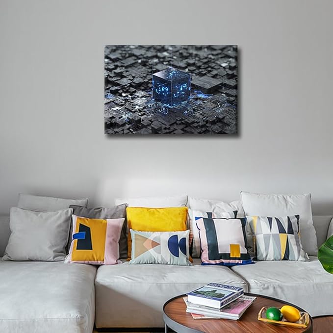 TUMOVO Wall Art for Living Room CPU Concept Bedroom Wall Decor AI Wall Paintings for Office Technology Digital Art Print On Canvas Modern Artwork Stretched and Framed Ready to Hang, 24x16in