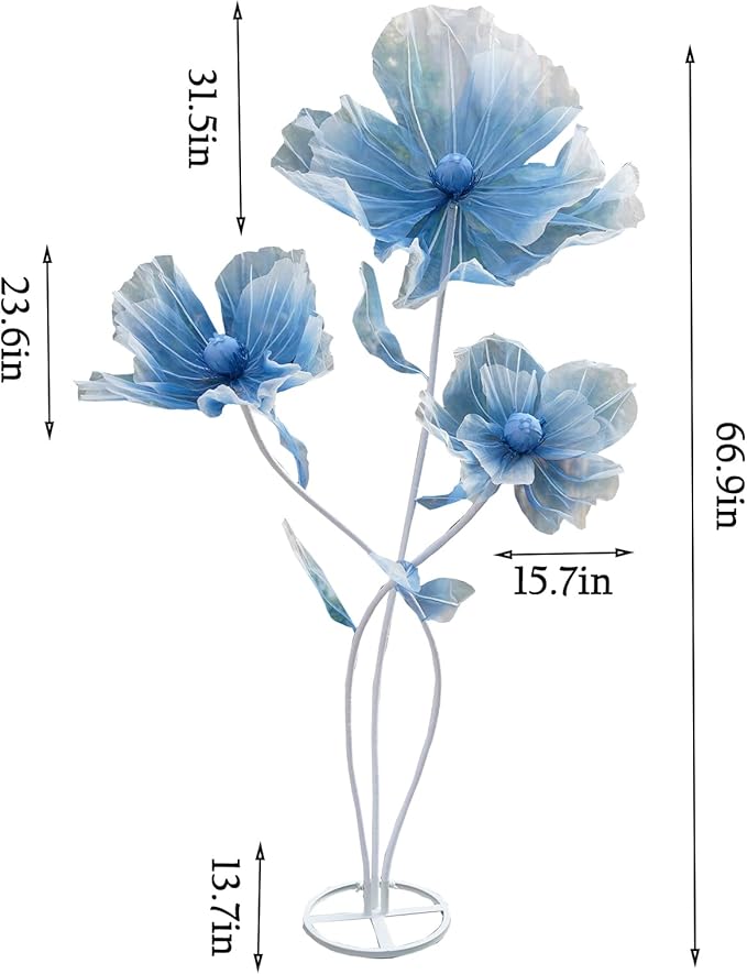 Giant Flowers for Decoration,66.9" Tall Floor Standing Life Size Silk Flower Decor - 3 Large Artificial Flowers with Stand for Wedding Reception, Party Banquet Background, Home Decor
