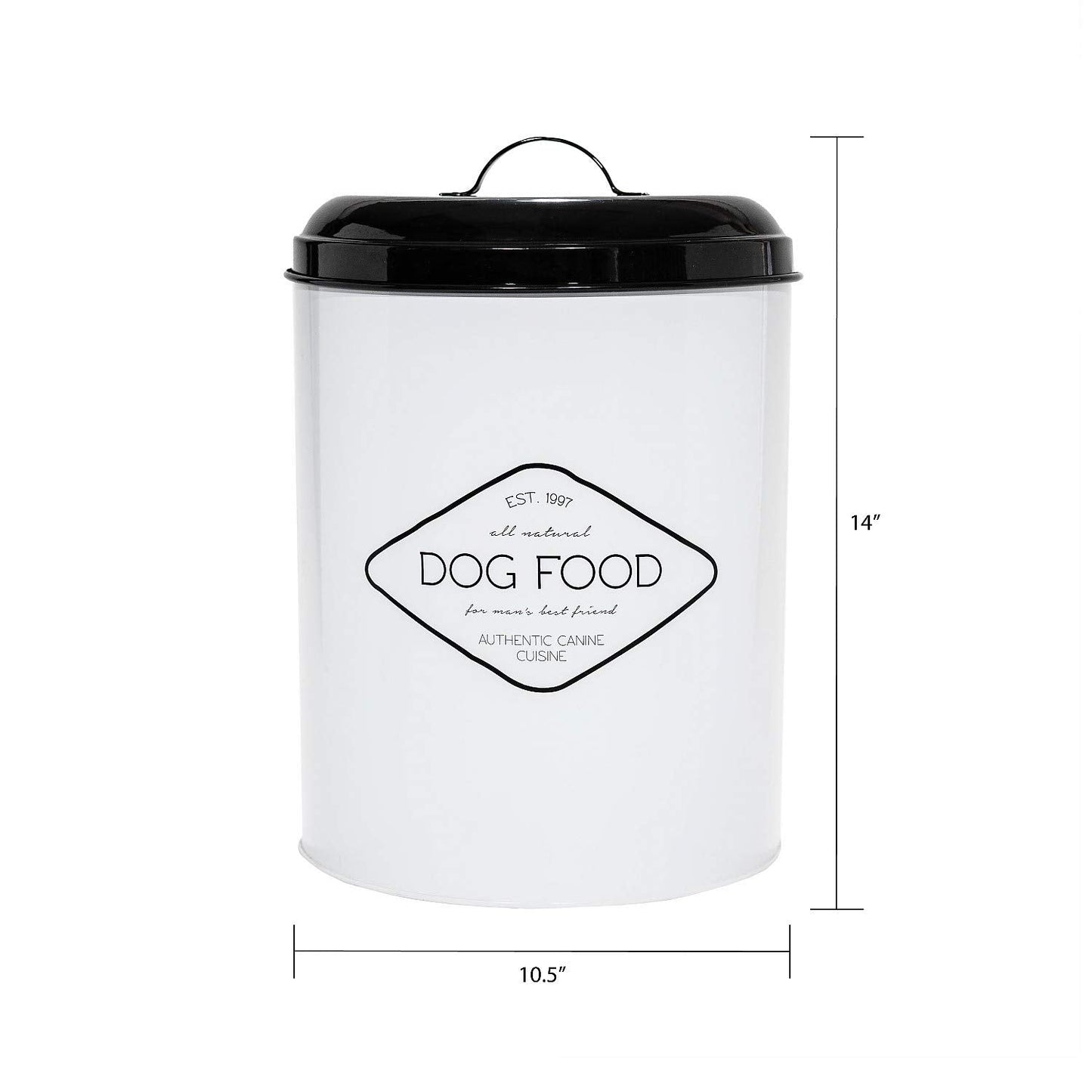 Amici Pet Buster All Natural Canister, Metal Storage Container with Handle Lid & Silicone Gasket Seal, Minimal Countertop Food Bin for Pantry, Pet Treats & Kitchen Dry Goods - 272 Oz (10.5"L x 14""H)"