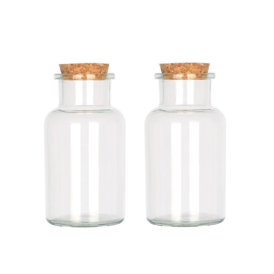 Magic Season Decorative Glass Bottles with Cork Stoppers (250 ml Wide Mouth Round Bottles/Set of 2)