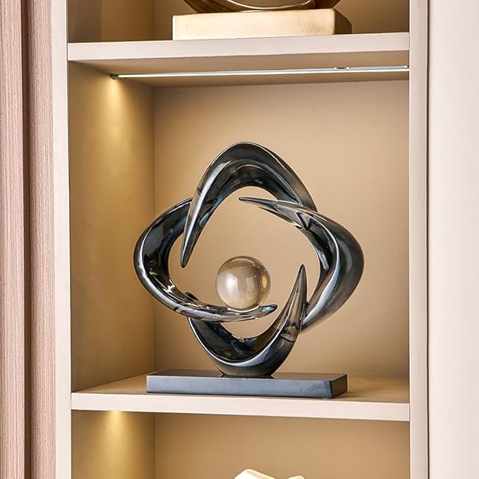 Abstract Art Sculpture, Resin Gold Decorative Statue, Modern White Ornaments for Living Room, Decorativas Modernas for Coffee Table/Entryway/Office Collectibles (Grey)