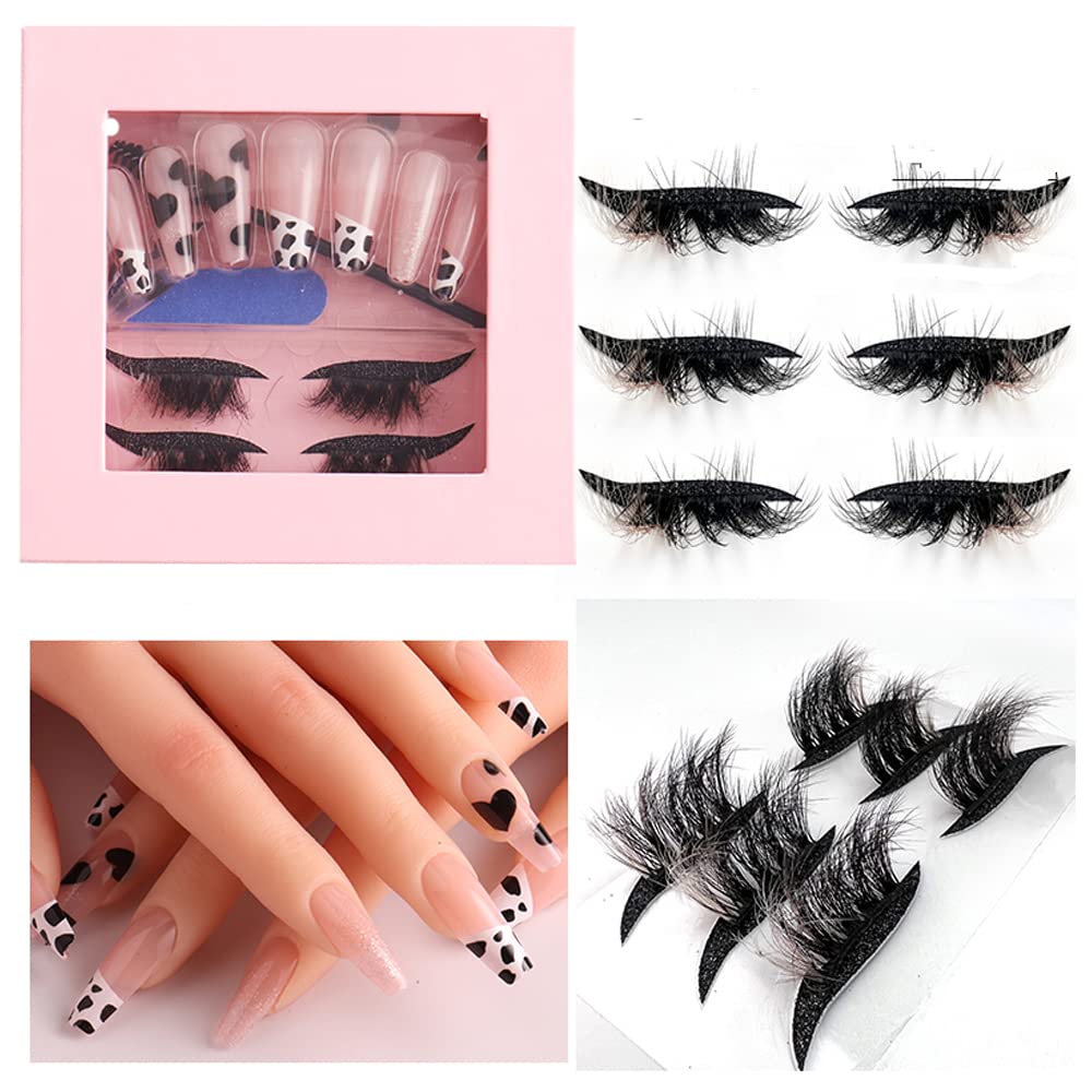 HBZGTLAD 3 in1 color eyeline Press On Nail with Eyelash Packing Boxes Set Package Pink White DIY Lashes and Nail Suit Box 1setâ¦ (SET-54)