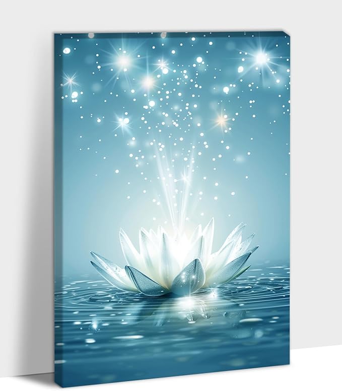 GUTTATY Zen Floral Canvas Wall Art, Water Lily Bloom Picture, Lotus Flower Canvas Art Print, Spiritual Zen Wall Picture, Meditation Spiritual Zen Flower Print for Yoga Spa Spiritual Room 12x18 inch