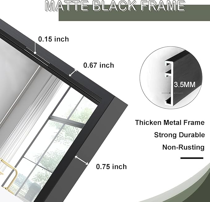 Rectangle Bathroom Mirror 30x40 inch, Large Mirror with Black Frame, Rectangular Vanity Mirror 30" X 40", Modern Matte Wall Mounting Mirrors, Hang Horizontal or Vertical