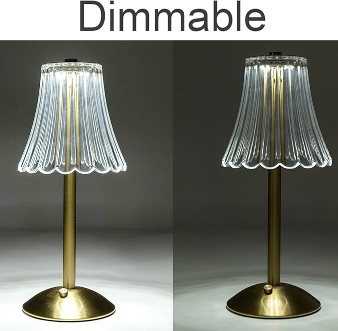 Cordless Table Lamps for Home,Table,Dining Room, Gold Rechargeable Lamps, USB Charge 12'' Tall LED Brass Portable Outdoor Indoor Table Lamp with Built-in Dimmer