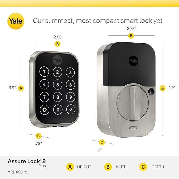 Yale Assure Lock 2 Touch Deadbolt, Lifetime Brass Key-Free Smart Lock with Bluetooth Connected Touchscreen Keypad and Fingerprint Scanner for Code Entry (No Wi-Fi), YRD450-F-BLE-P05