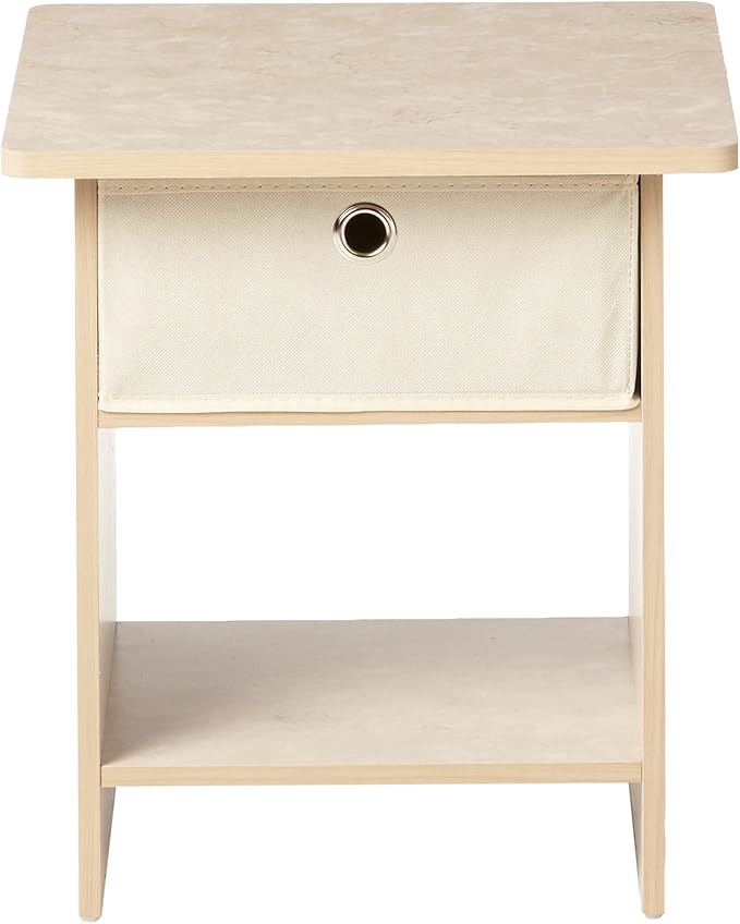 Furinno Dario End Table / Side Table / Night Stand / Bedside Table with Bin Drawer, 2-Pack, Cream Faux Marble/Ivory