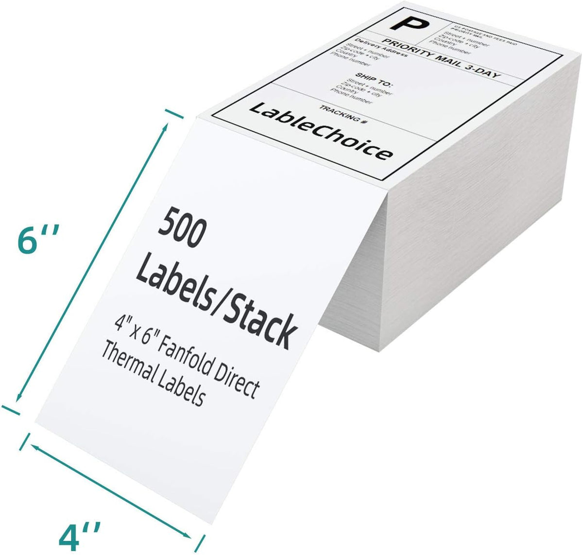 4 Stacks 2000 Labels 4" x 6" Fanfold Direct Thermal Labels with Perforated line, Permanent Adhesive, White Mailing Shipping Labels Compatible with Zebra, Rollo, Munbyn (500 Labels/Stack)