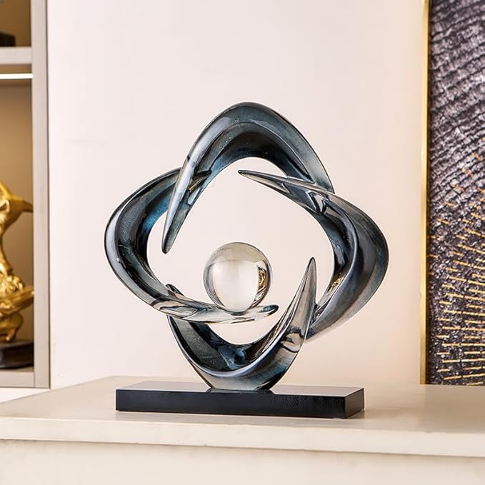 Abstract Art Sculpture, Resin Gold Decorative Statue, Modern White Ornaments for Living Room, Decorativas Modernas for Coffee Table/Entryway/Office Collectibles (Grey)