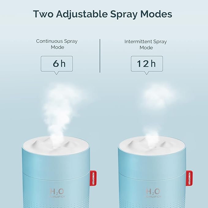 Portable Mini Cool Mist Humidifier, 500ml USB Personal Desktop Humidifier for Baby Bedroom Travel Office Home, Auto Shut-Off, 2 Mist Modes, Super Quiet, Blue