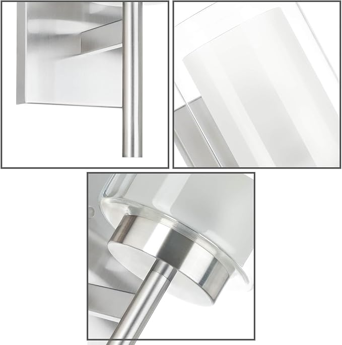 XiNBEi Lighting Bath Sconce Vanity Light, Modern Indoor 1 Light Wall Light Fixture with Dual Glass Shade Brushed Nickel Finish XB-W1276-1-BN