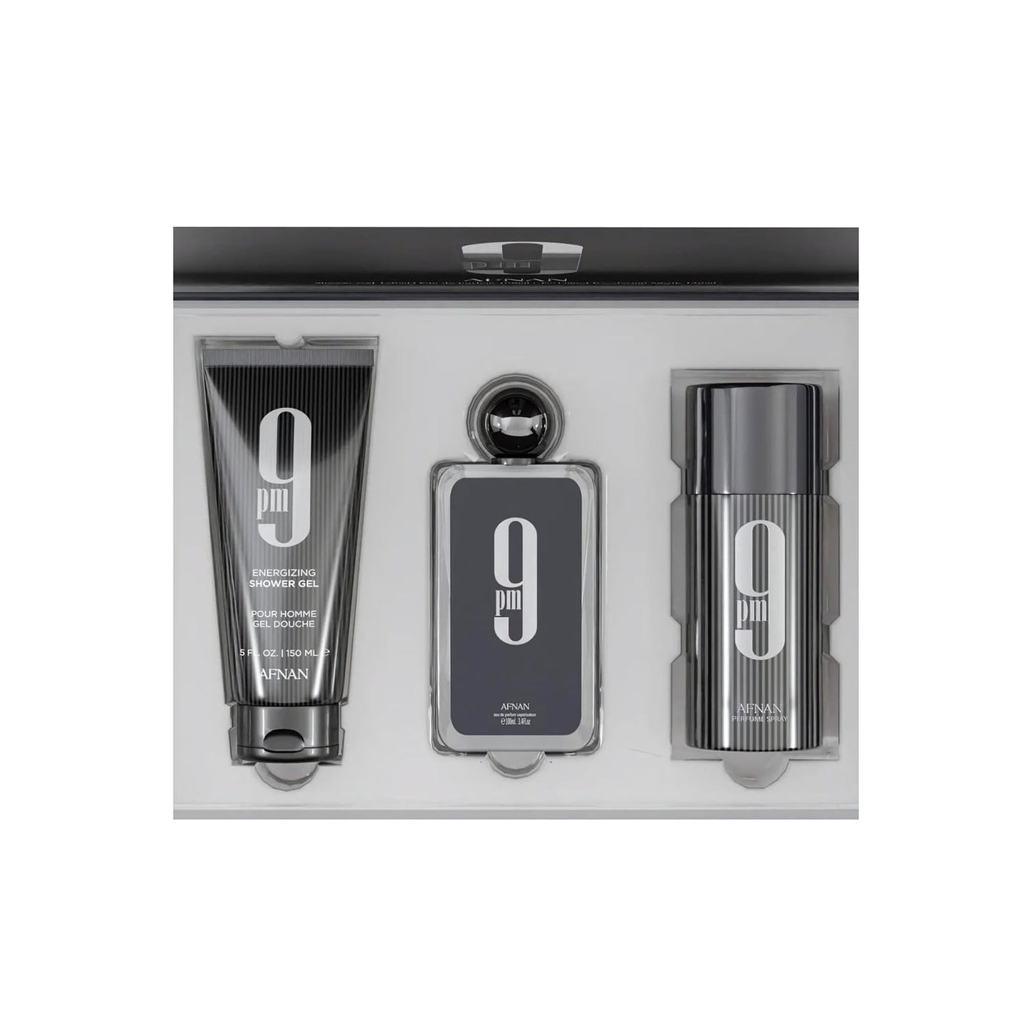 Afnan 9 PM Luxury Perfume Gift Set – Eau De Parfum (3.4 Oz), Deodorant (5.0 Oz), Shower Gel (6.7 Oz)