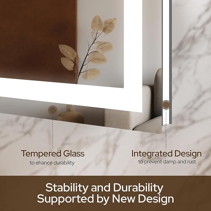 30 x 36 LED Vanity Mirror for Bathroom, Frontlit & Backlit LED Mirror for Bathroom with 3 Colour Lights, Wall Vanity Mirror with Anti-Fog, Shatterproof & Memory Function, Perfect for Modern Bathrooms
