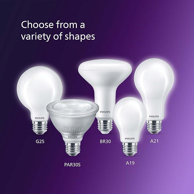 PHILIPS LED 60W A19 4-Pack Ultra Definition Daylight (5000K) 800 Lumen (8W = 60W) Dimmable Frosted Flicker-Free Light Bulbs