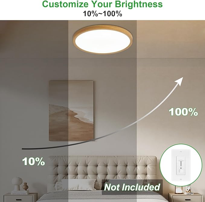 LED Flush Mount Ceiling Light: 7 inch 1Pack Super Slim Dimmable & 5CCT (2700-6500K) Kitchen Lighting Fixtures Ceiling - 12W Wooden Low Profile Ceiling Lamp for Bedroom Garage Hallway
