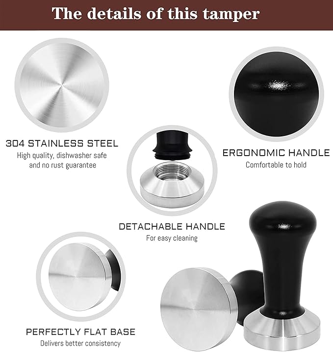 51 mm Coffee Tamper Set Coffee Press for Portafilter Machine Espresso Tamper with Tamper Mat, Frothing Pitcher (350ml/11.836oz), Barista Towel, Latte Art Pen and Decorative Stencils