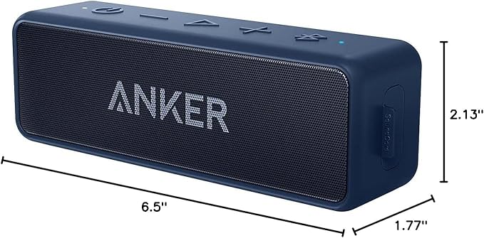Anker Soundcore 2 Portable Bluetooth Speaker with Stereo Sound, Bluetooth 5, Bassup, IPX7 Waterproof, 24-Hour Playtime, Wireless, Speaker for Home, Outdoors, Travel- Navy Blue