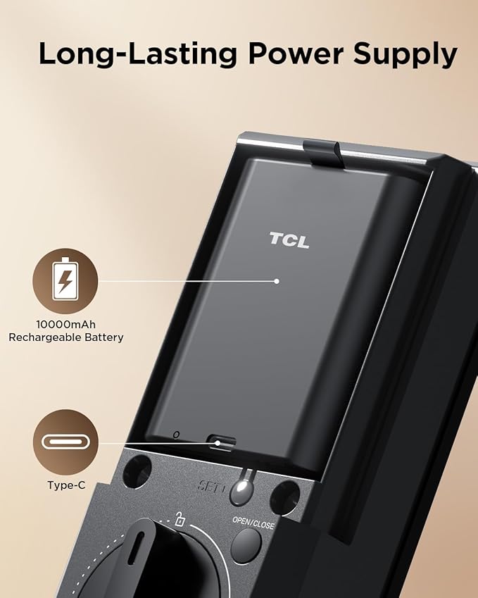 TCL D2 Pro Smart Lock with Palm Vein Recognition, Keyless Entry Door Lock for Front Door, Wi-Fi Keypad Deadbolt, App Remote Control, Auto Lock, Rechargeable Battery, Compatible with Alexa & Google