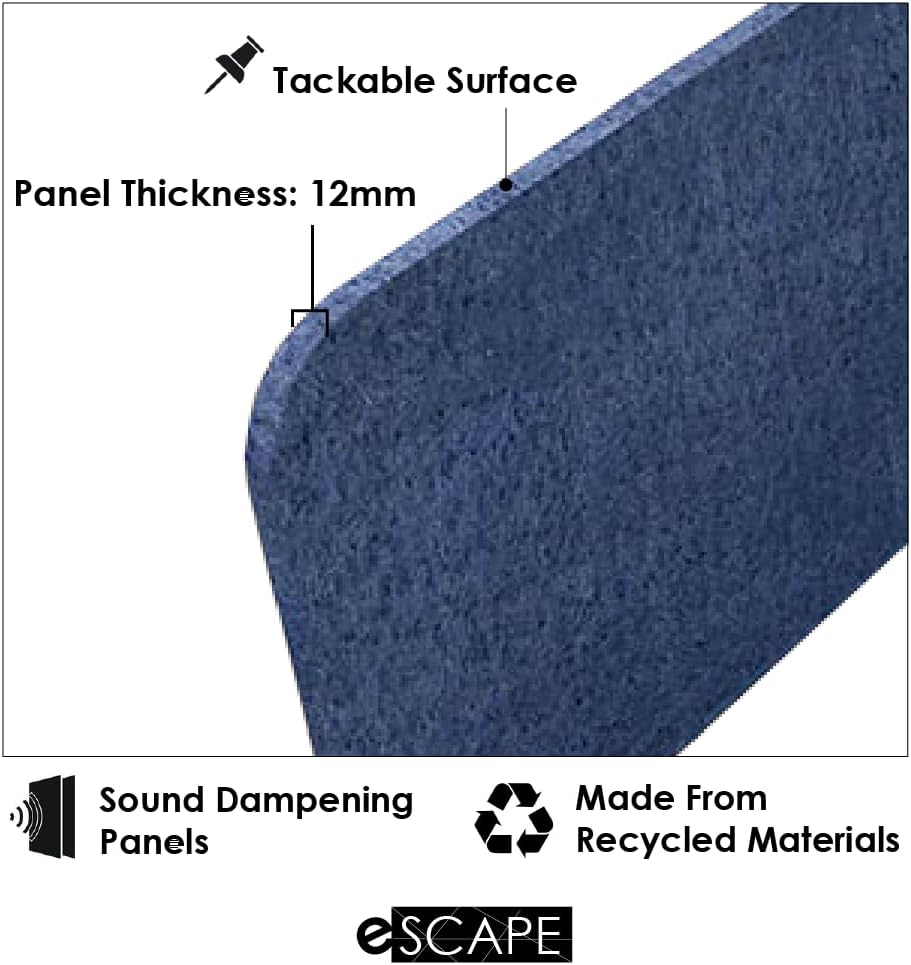 Freestanding Acoustic Desk Divider with Mount | Eco-Friendly Privacy Screen Panel | Noise Reducing Desk Partition | Tackboard Option & Easy to Install | Made from Recycled Plastic | Black - 18" X 59"
