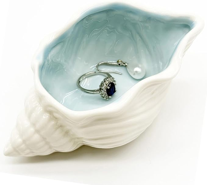 Conch Jewelry Dish Ceramic Jewelry Tray, Small Shell Jewelry Holder Dish Ring Plate, Beach Shell Ring Dish, Coastal Ocean Nightstand Decor Jewelry Plate Tray, Key Bowl Seashell Trinket Dish
